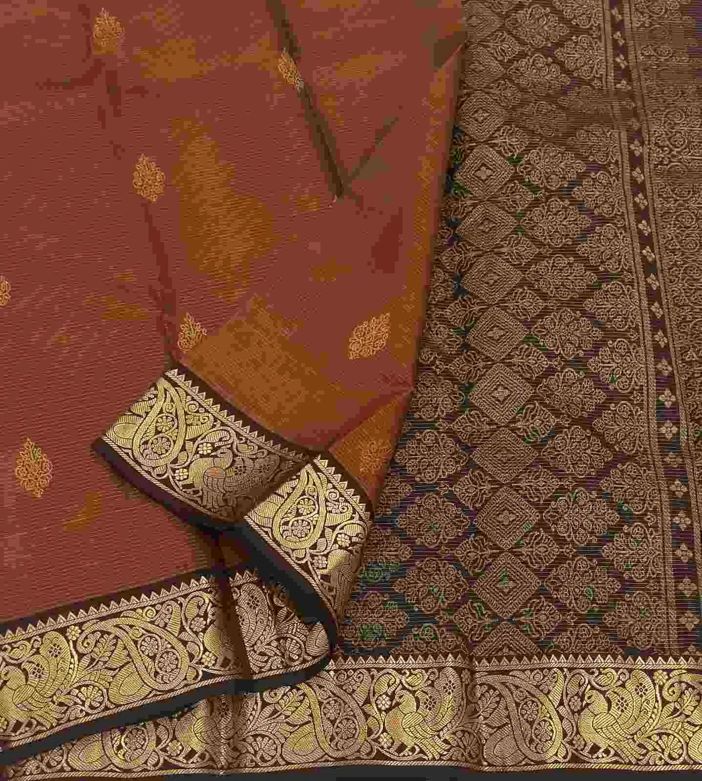 Antique Maroon Mayura Paisley Kanchipuram Silk Saree